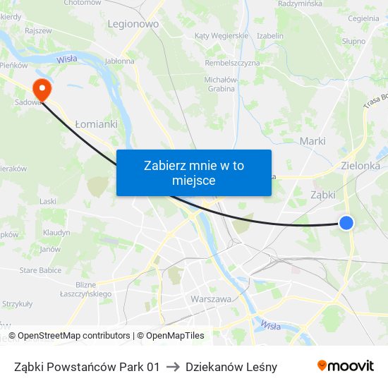 Ząbki Powstańców Park 01 to Dziekanów Leśny map