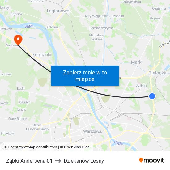 Ząbki Andersena 01 to Dziekanów Leśny map