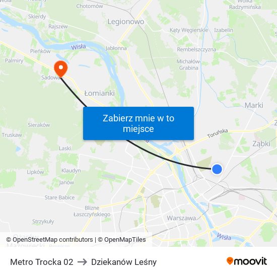 Metro Trocka 02 to Dziekanów Leśny map