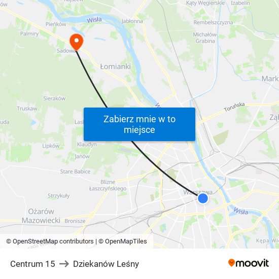 Centrum 15 to Dziekanów Leśny map