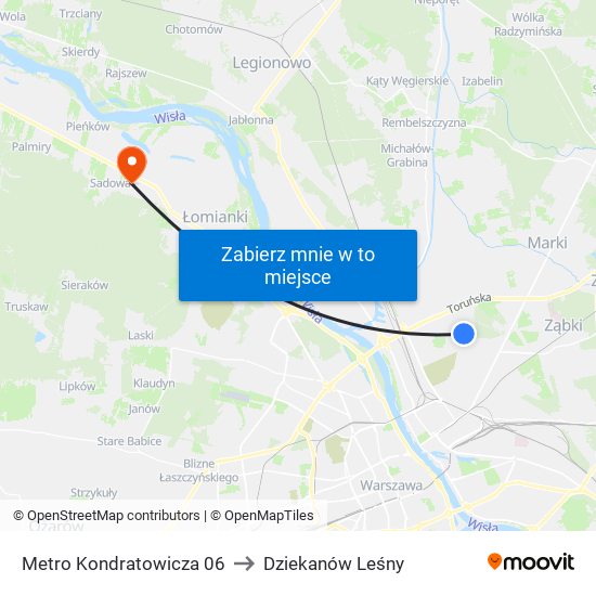 Metro Kondratowicza 06 to Dziekanów Leśny map