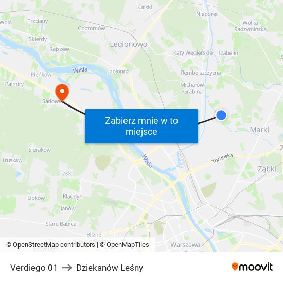 Verdiego 01 to Dziekanów Leśny map