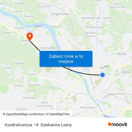 Kondratowicza to Dziekanów Leśny map