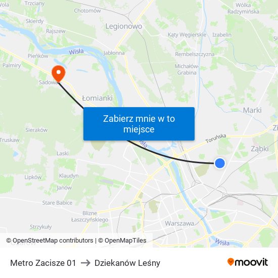 Metro Zacisze to Dziekanów Leśny map