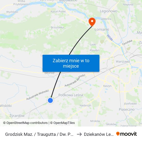 Grodzisk Maz. / Traugutta / Dw. PKP 01 to Dziekanów Leśny map