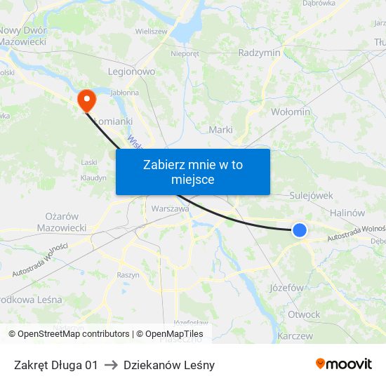 Zakręt Długa 01 to Dziekanów Leśny map