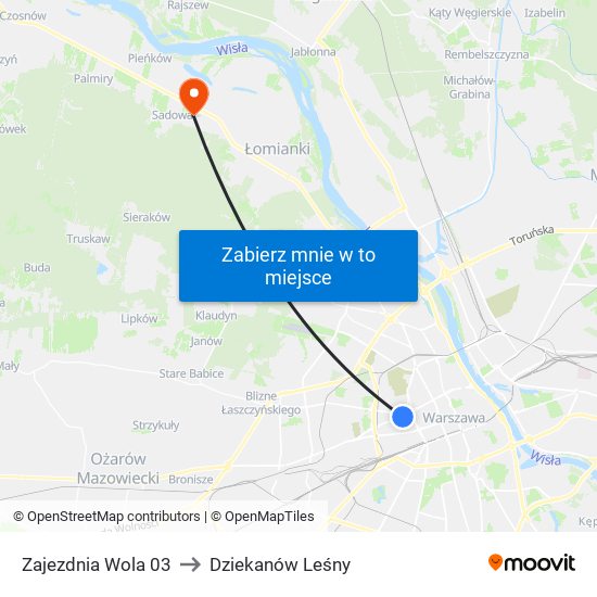 Zajezdnia Wola to Dziekanów Leśny map