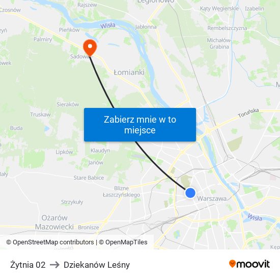 Żytnia 02 to Dziekanów Leśny map