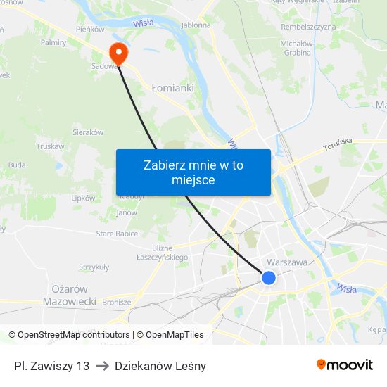 Pl. Zawiszy 13 to Dziekanów Leśny map