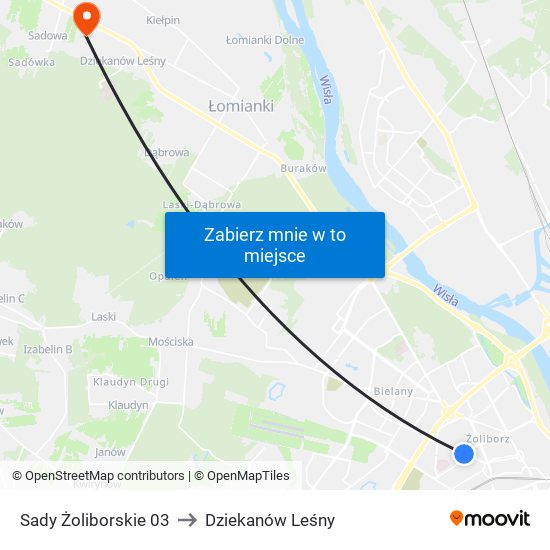 Sady Żoliborskie to Dziekanów Leśny map