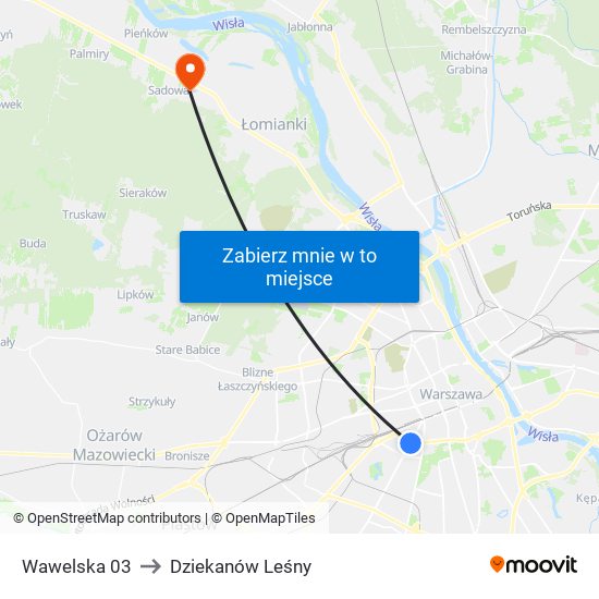 Wawelska to Dziekanów Leśny map