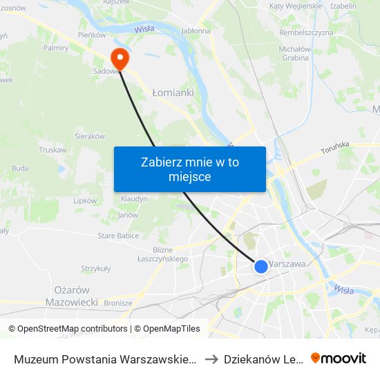 Muzeum Powstania Warszawskiego 06 to Dziekanów Leśny map