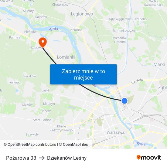 Pożarowa 03 to Dziekanów Leśny map