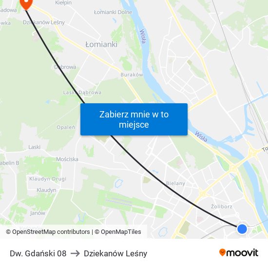 Dw. Gdański 08 to Dziekanów Leśny map