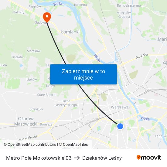 Metro Pole Mokotowskie 03 to Dziekanów Leśny map