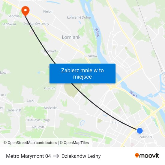 Metro Marymont to Dziekanów Leśny map