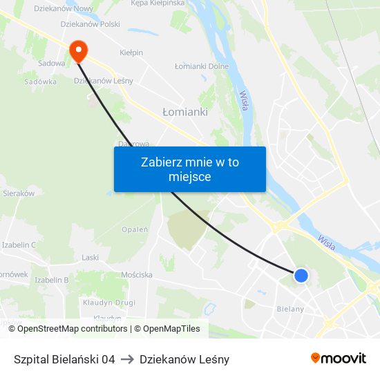 Szpital Bielański 04 to Dziekanów Leśny map