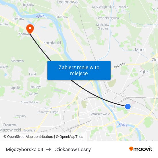 Międzyborska 04 to Dziekanów Leśny map