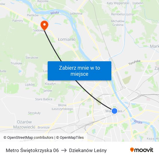 Metro Świętokrzyska to Dziekanów Leśny map