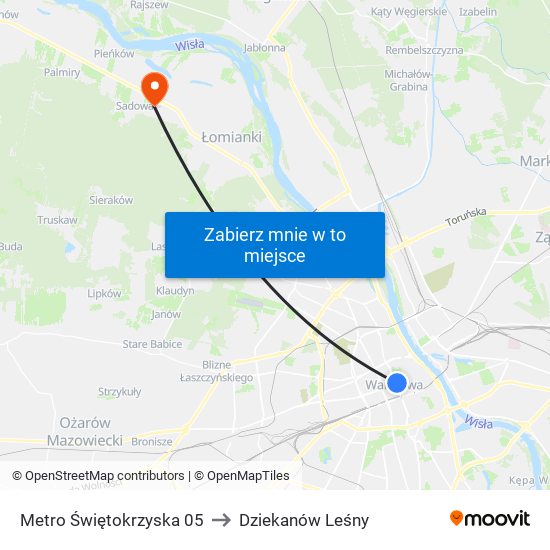 Metro Świętokrzyska 05 to Dziekanów Leśny map