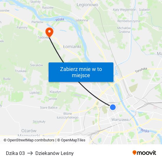 Dzika to Dziekanów Leśny map