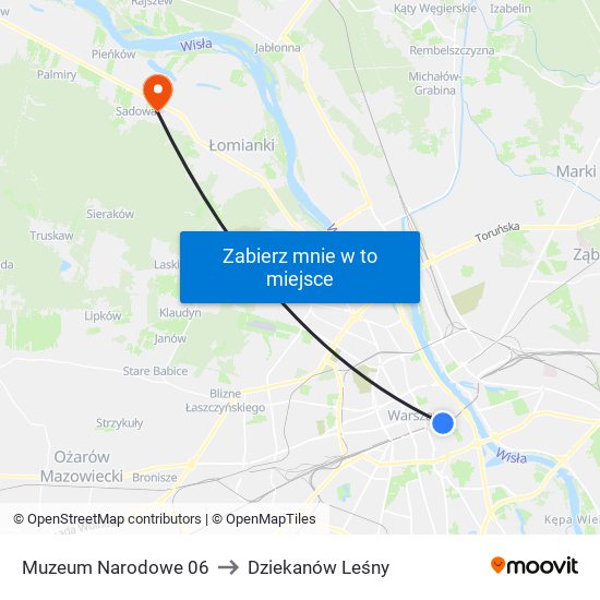 Muzeum Narodowe 06 to Dziekanów Leśny map