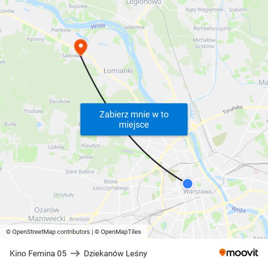 Kino Femina 05 to Dziekanów Leśny map