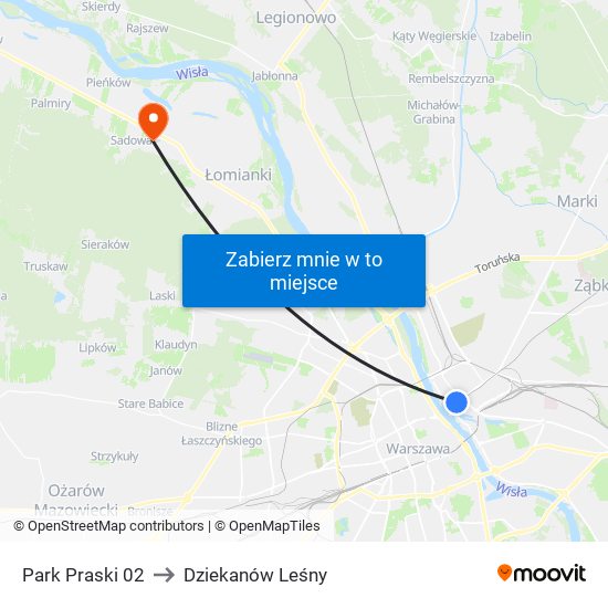 Park Praski to Dziekanów Leśny map