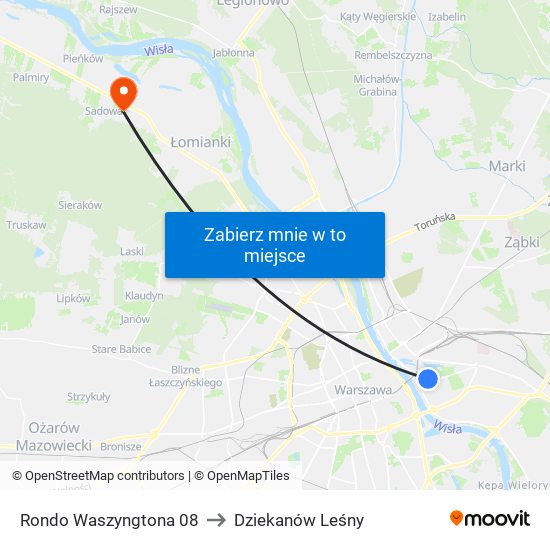 Rondo Waszyngtona 08 to Dziekanów Leśny map