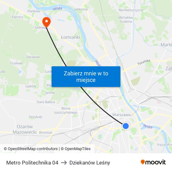 Metro Politechnika 04 to Dziekanów Leśny map