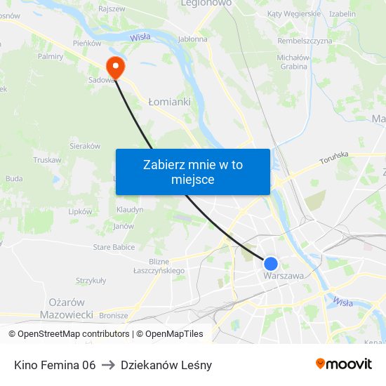 Kino Femina to Dziekanów Leśny map