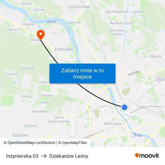 Inżynierska 03 to Dziekanów Leśny map