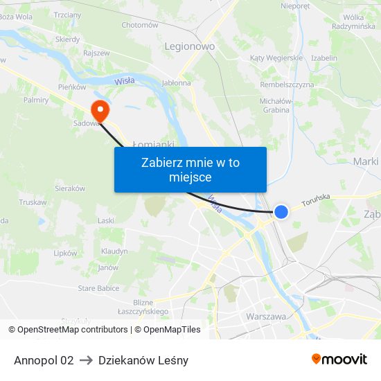 Annopol to Dziekanów Leśny map