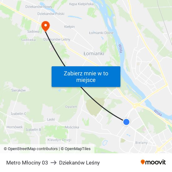 Metro Młociny to Dziekanów Leśny map