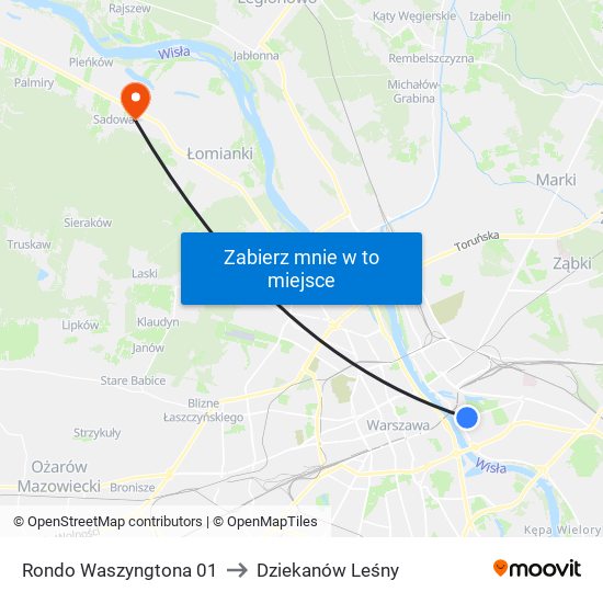 Rondo Waszyngtona 01 to Dziekanów Leśny map