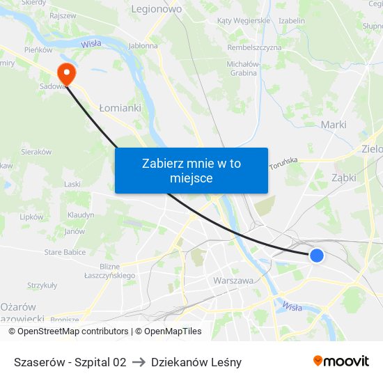 Szaserów - Szpital 02 to Dziekanów Leśny map