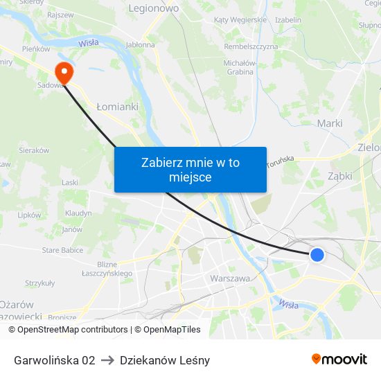 Garwolińska 02 to Dziekanów Leśny map