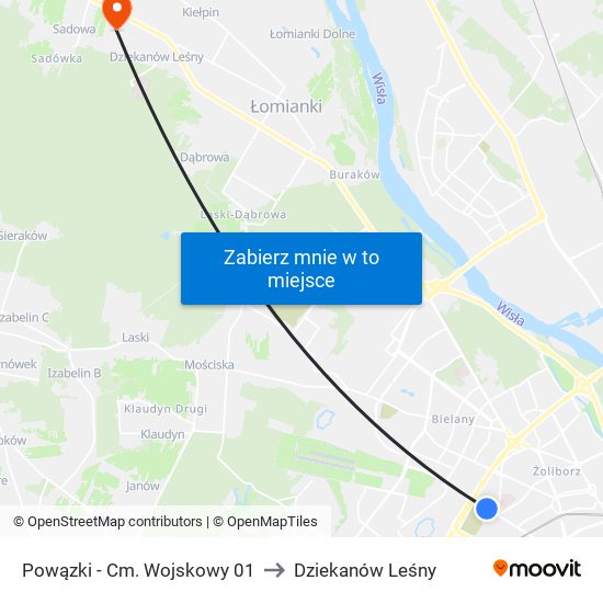 Powązki - Cm. Wojskowy 01 to Dziekanów Leśny map