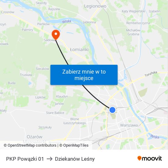 PKP Powązki 01 to Dziekanów Leśny map