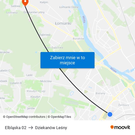 Elbląska 02 to Dziekanów Leśny map