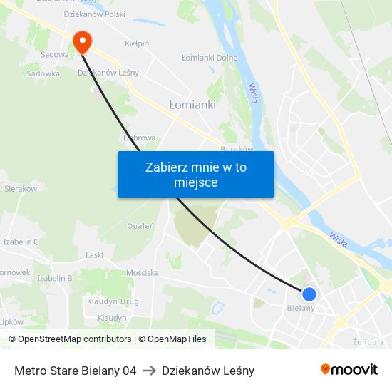 Metro Stare Bielany 04 to Dziekanów Leśny map