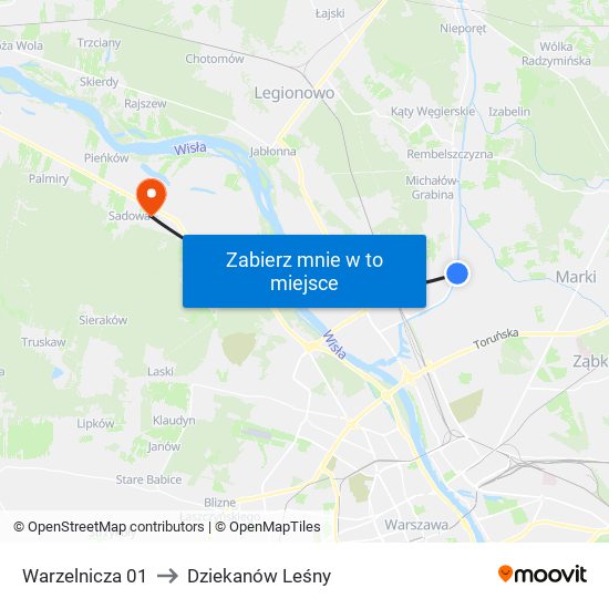 Warzelnicza 01 to Dziekanów Leśny map