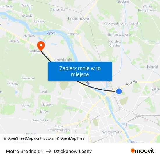 Metro Bródno 01 to Dziekanów Leśny map