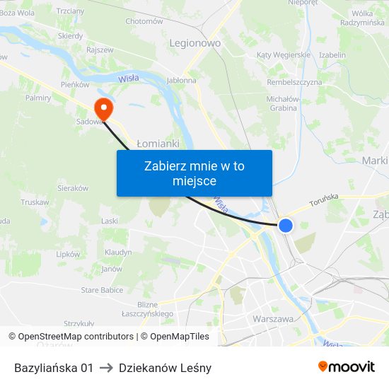 Bazyliańska 01 to Dziekanów Leśny map