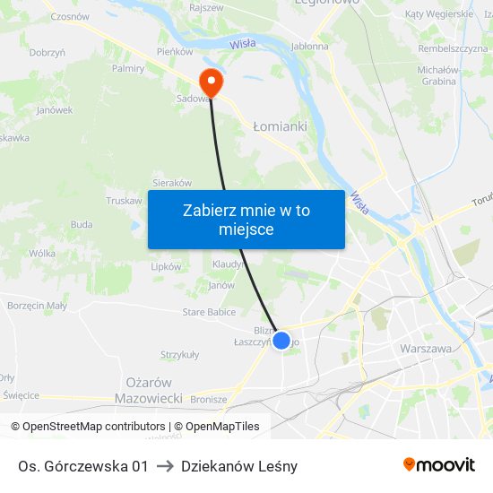 Os. Górczewska 01 to Dziekanów Leśny map