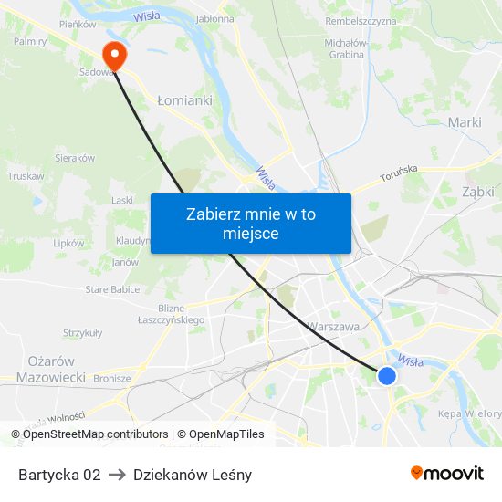 Bartycka 02 to Dziekanów Leśny map