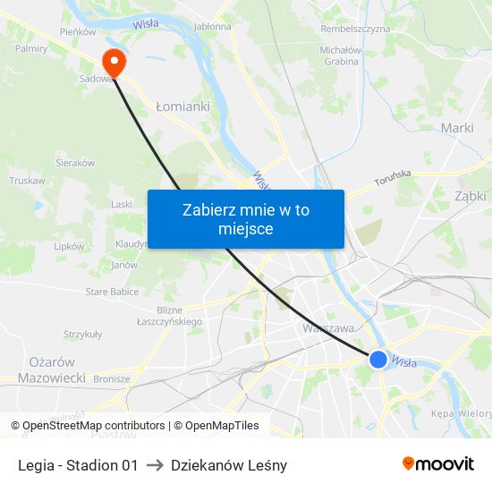 Legia - Stadion 01 to Dziekanów Leśny map