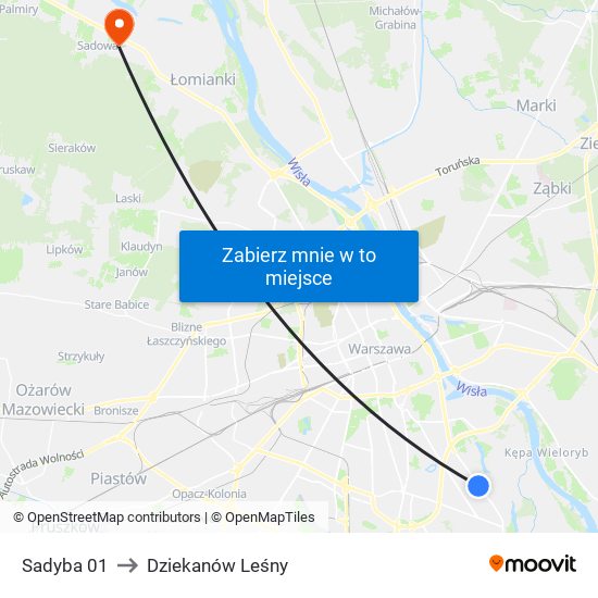 Sadyba to Dziekanów Leśny map