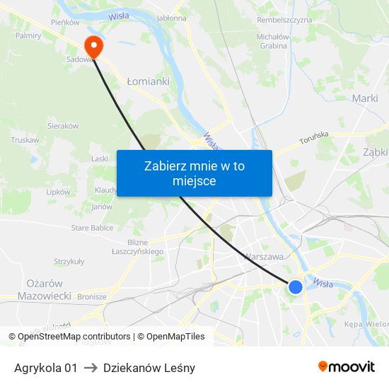 Agrykola 01 to Dziekanów Leśny map