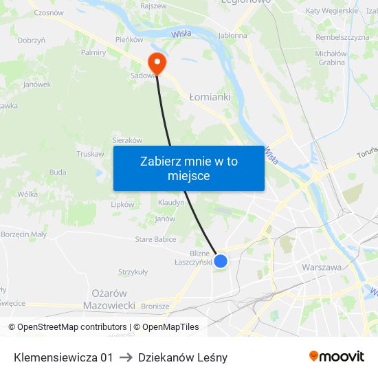 Klemensiewicza 01 to Dziekanów Leśny map